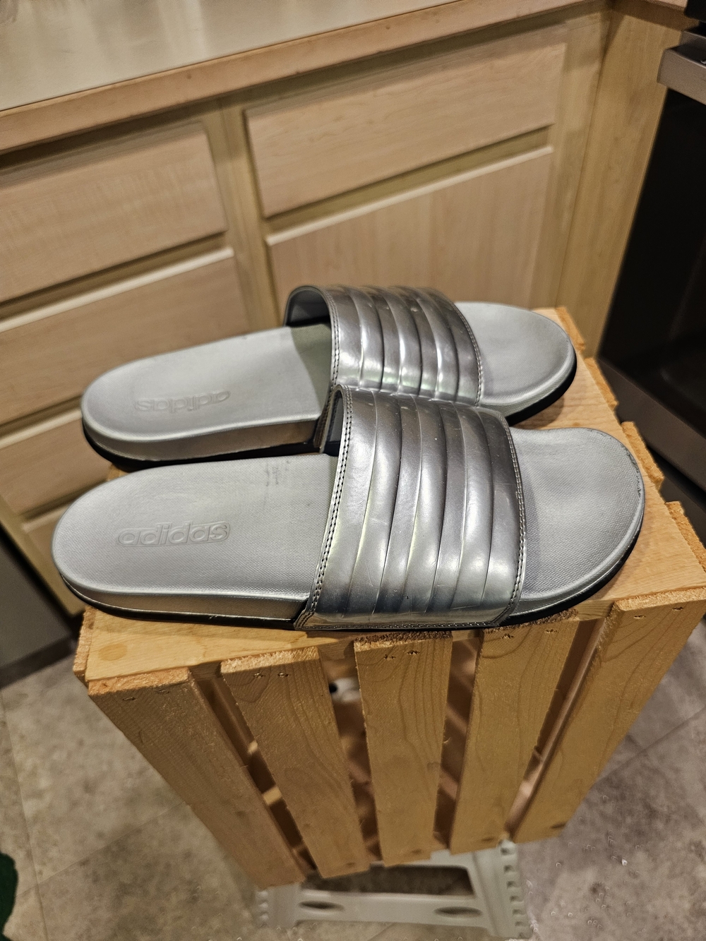 Adidas Women’s Metallic Silver Slide Sandals